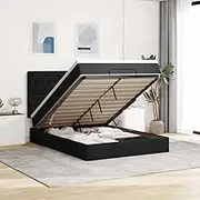 Ottoman Bed with Mattress & LEDs Black Double Fabric,Beds & Bed Frames-3314122