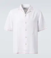 [Frescobol Carioca] Frescobol Carioca Flavio embroidered linen bowling shirt UK 16 white