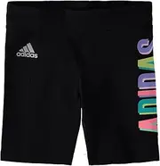 [adidas] Girls' Big Detached Waistband 3 Stripe Bike Short, Black Logo, 5