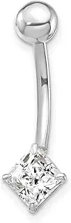 [JewelryWeb] White Gold Polished Screw back With 5mm Square CZ Simulated Diamond Belly Ring Dangle