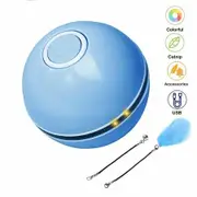 Smart Interactive Cat Toys Colorful LED Self Rotating Ball With Catnip, Bell And Feather USB Rechargeable Cat Ball Toy