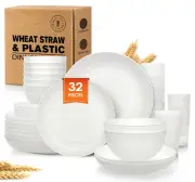 32-Piece Kitchen Plastic Wheat Straw Dinnerware Set, Service for 8, Dinner Pl...