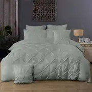 Diamond Pintuck Super King Size Bed Quilt Doona Duvet Cover & Pillow Cases Set - Grey
