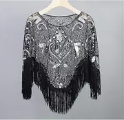 [Bciopll] Sequins Tassels Poncho Women Coat Party Outfits Cape Mesh Jacket Ladies Cloak Shawls Outerwear Wraps Woman Clothes