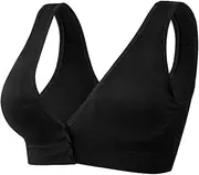 XWSM Cotton Middle Elderly Women Bra Front Closure Seniors Ladies Wireless Mastectomy Bra with Pocket Chest Pad Bralette (Color : Black, Size : L/Large), Black