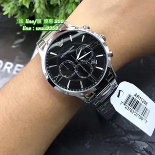 阿曼尼男錶 EMPORIO ARMANI AR11208 石英鋼帶手錶 銀色鋼煉 白麵白鋼 帥氣商務三眼錶 亞曼尼日曆錶