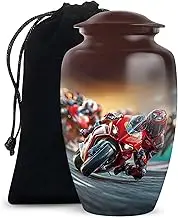 Motorcycle Riding Racing Urn for Ashes Adult Male & Female - Funeral Cremation Urns for Mom, Dad - 10 Inch Memorial Funeral for Adult Ashes Women