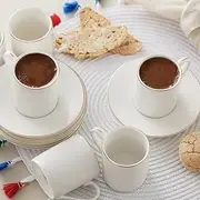 [KARACA] Elda Turkish Coffee Cups Set for 6 People, 6 x Espresso Cups and 6 x Saucers, Mocha Cups, Cappuccino, Coffee Service with Porcelain Saucer