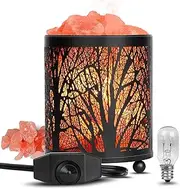 Himalayan Salt Rock Lamp, Hand Carved Pink Decoration Lamp Forest Iron Night Light with Dimmer Switch and Bulbs