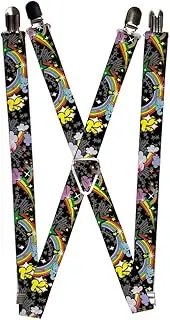 [Buckle-Down] Suspenders, Rainbow and Cloud with Stars Black/Multicolour, 1-Inch Wide