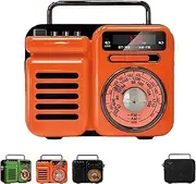 Retrowave 7-in-1 Radio, Portable Am Fm Radio with Bluetooth/Tf/U Disk/Aux Playback, Sleep Timer, Flashlight, Sos Alarm, Suitable for Indoor Decoration Camping (Orange)