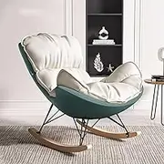 AUPRES Indoor Modern Comfy Sofa Rocking Chair Upholstered Artificial Leather Lounge Chair with Thick Cushion for Reading Napping,Living Room Furniture Chairs(Off-White+Cyan,No Footstool)