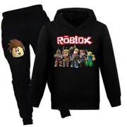 Kids Roblox Print Tracksuit Pulr Hoodies And Sweatpants 2 Piece Outfit Set Gamer Jogging Sweatshirt Activewear Set For Boys Girls A 7-14 Black 11-1...