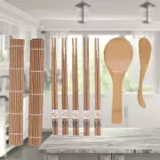 9pcs Bamboo Sushi Making Kit with 2 Rolling Mats 5 Pairs Chopsticks Rice Paddle
