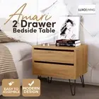2 Drawer 50 cm Bedside Table Non Rust Steel Legs Wood Dresser Bedroom Storage