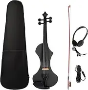 Generic Solid Wood Silent Electric Violin 4/4 Case Stringed Instruments with Set Professional Violin Lover Practise, Black