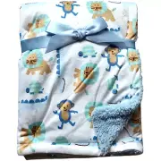 Luvable Friends Baby Boy Blue Safari Plush Blanket Monkey Lion Alligator Sherpa