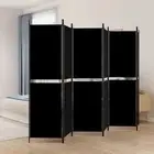 6-Panel Room Divider Folding Wall Privacy Screen Stand Black 300x180cm Fabric