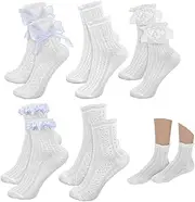 [CIATBYYJ] 5 Pairs White Lace Socks Women, Elastic and Comfortable Frilly Socks Women, Lace Ruffle Sock Matching with Dresses, Skirts, Sneakers, Loafers, Durable Cotton Ruffled Sock for Womens, White