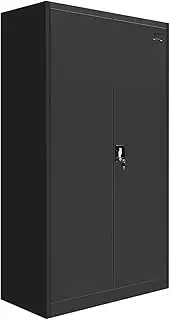180cm Steel Locker Cabinet Storage Lockable Filing Cabinet File Storage Cupboard Locker 2 Door 4 Shelves Office Home Stationary Garage Black