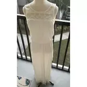 Cynthia Rowling White, Linen, Lace, Sleeveless, Dropped Back Maxi Dress NWT- M