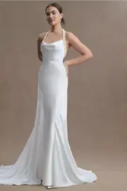 BHLDN Johanna Pearl Strap Satin Wedding Gown