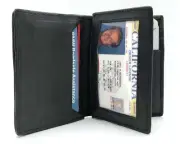 Black Genuine Leather Mens Bifold Wallet 20 Card Holder Front Pocket Organizer