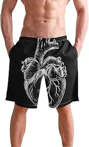 [XYMZR] Heart Black White Men's Swim Trunks Quick-Dry Bathing Suit Swimming Board Shorts S