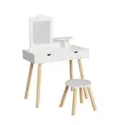 Keezi Kids Dressing Table Vanity Makeup Chair Set with Mirror Drawers Wooden