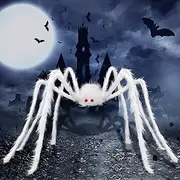 DIYDEC Giant Halloween Hairy Spider,Realistic Scary White Spider Props Decoration for Indoor and Outdoor Decoration (59”)