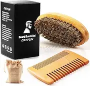 Beard Comb & Beard Brush Set for Men - Natural Boar Bristle Brush, Dual Action Wood Comb, and Travel Bag