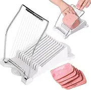 FIBOUND Luncheon Meat Slicer Luncheon Meat Cutter Manual Meat Slicer - Stainless Steel Luncheon Meat Slicer,for Ham, Meat, Egg, Strawberry, Soft Fruit, Can be Cut Into 10 Slices (White)