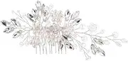 Pearl Bride Wedding Hair Comb Silver Crystal Flower Hair Piece Bridal Hair Accessories for Women and Girls (Silvery, One Size)