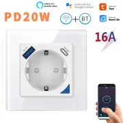 Tuya WiFi Smart EU Wall Socket with PD 20W Type-C & A Dual USB Fast Charger Outlet APP Remote Control Voice Control with