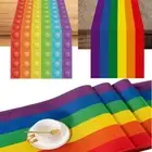 Rainbow Stripes Linen Tablecloth Rectangle Pride Day Tablecover Kitchen