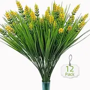 Artificial Flowers, 12pcs Artificial Seven Heads Spring Grass Purple Lavender Bouquet Artificial Plants for Home Garden Planter Porch Window Frame Decoration，Yellow