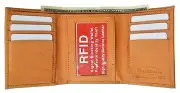 Tan RFID Blocking Mens Leather Trifold Wallet ID 7 Credit Card ID Front Pocket