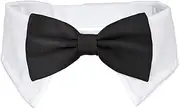 KOOLMOX Extra Large Dog Tuxedo Collar, Dog Bow Tie, Handcrafted Black Dog Bowtie with 18.9'' Adjustable Tux White Dog Collar for Large & Medium Cats Dogs Wedding Attire, Pets Grooming Costumes