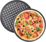 Relaxdays Pizza Tray, Set of 2, Round, Perforated, Non-Stick, Pizza & Tarte Flambée, Carbon Steel, Crisp Tray, Diameter 32 cm, Grey, Anthracite