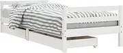 vidaXL Solid Pinewood Kids Bed Frame with Storage Drawers and Supportive Slats, White, Scandinavian Style, Low-Height - Suitable for 90x190 cm Mattress