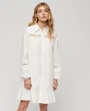 Lace Mix Shirt Dress | Chalk White