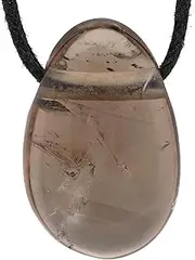 [Lebensquelle Plus] Smoky Quartz Drop Pendant, Drilled Tumbled Stone Pendant with Cotton Band, High-Quality Gemstone Pendant, Semi Precious Stone, smokey quartz