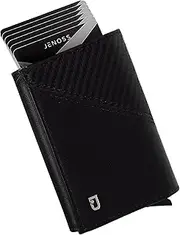 [JENOSSCOM] Jenoss Smart Wallet For Men: Full Grain Leather, Handcrafted, Slide Metal Pop Up Grey Case, Slim RFID Blocking Credit Card Holder, Minimalist Compact 12 Cards Slot Organizers ID Money Clip (Carbon),