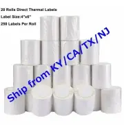 20 Roll 4x6 Direct Thermal Labels 250/Roll For Zebra 2844 Eltron ZP450 Free Ship
