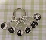 Stitch Marker set of 6 Crochet Knitting markers counters CATS KITTEN Black white