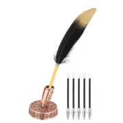 Black Gold Feather Ballpoint Pens, Writing Pens with 5pcs Refill, Red Bronze