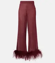 [Oseree] Oséree Lumière feather-trimmed wide-leg pants AU 10 burgundy