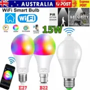 Wifi Smart E27 B22 12/15W PIR Sensor Motion Smart LED Bulb Light Lamp Globe Bulb