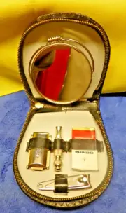Vintage 1941 Gillette USA Safety Razor Travel Kit code L 3 Mirror Clipper & Case
