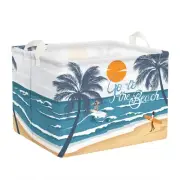 Tropical Beach Camping Picnic Basket Blue Coconut Tree Gift Storage Bin Sun S...